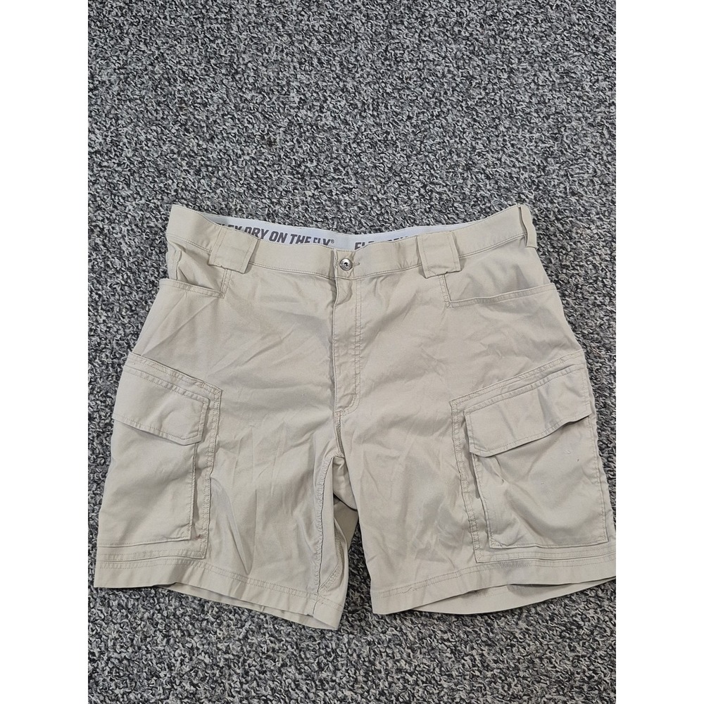Duluth Trading Shorts Mens 44 Khaki Dry on the Fly Flex Cargo 8 In Quick Dry‎
